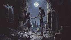 Waltz of the human machine on a moonlit night - with colza milieu